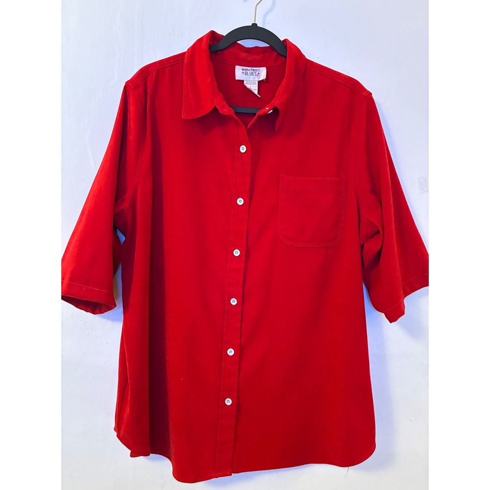 Mainstreet Blues Vintage Red Button Down Shirt Short Sleeve Stretch Large